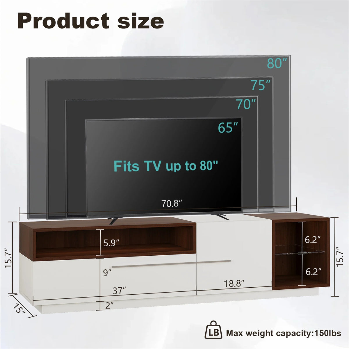 Planntonneo Mid-Century Modern Fluted TV Stand Wooden Media Console Entertainment Center for Living Room, Walnut Color