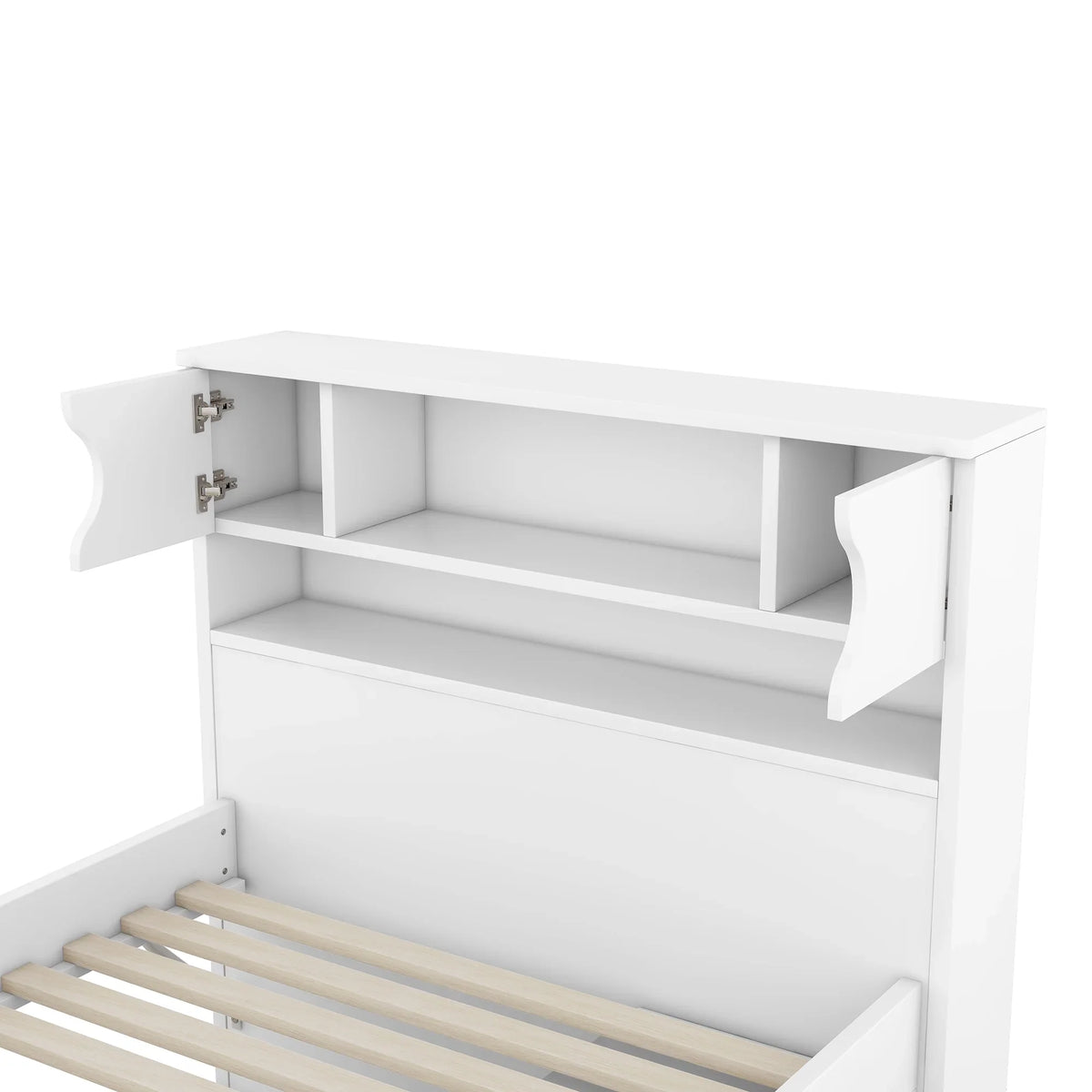 Euroco Wood Twin Size Platform Bed with Storage Headboard, Captain Bed with 4 Drawers, Bookcase and Cabinets, Gray