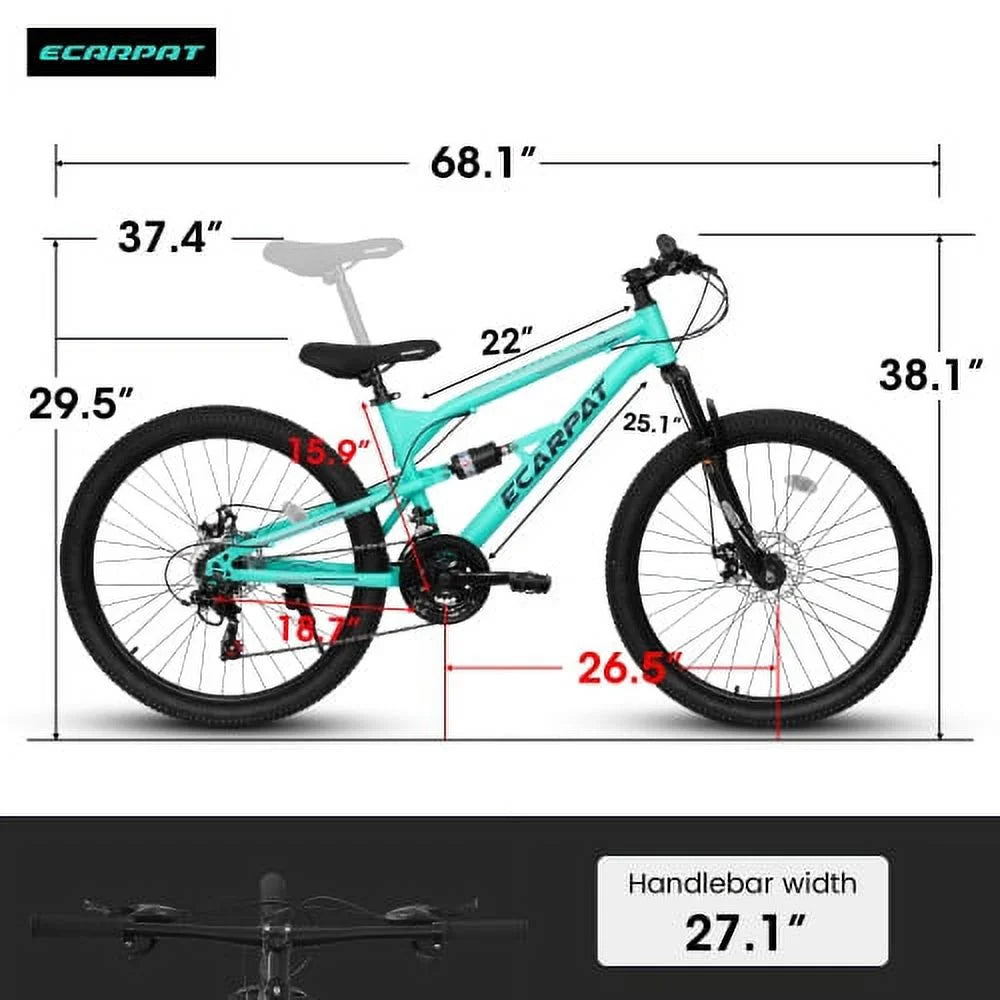 Raistyw 26 inch Mountain Bike for Adult, Shimano 21-Speed Steel Frame Bicycle with Disc Brakes and Shock Fork, Blue and Green