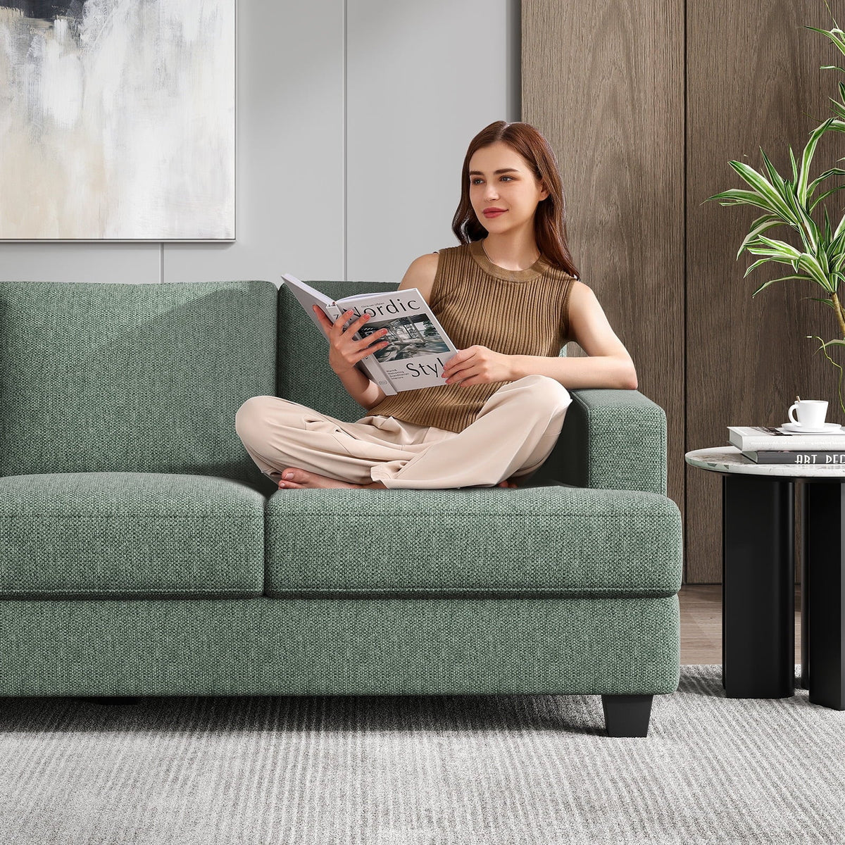 BLAZANT 3 Seater Sofa Oversize, 89" Extra Large Size Sofa Couch with Extra Deep Seats, Modern Loveseat Sofa, Comfortable Fabric, Easy to Install, for Living Room Apartment Lounge, Brown