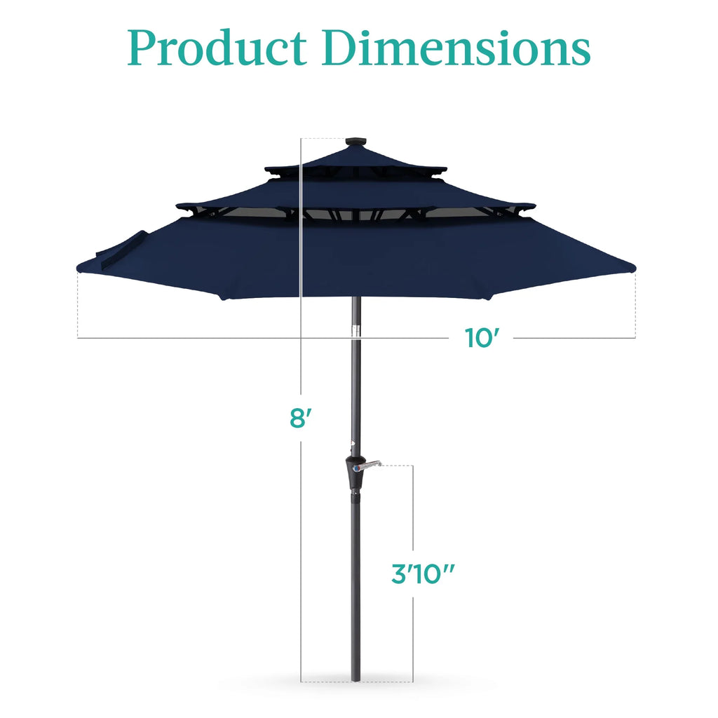 Best Choice Products 10ft 3-Tier Solar Patio Umbrella w/ 24 LED Lights, Tilt Adjustment, Easy Crank - Tan