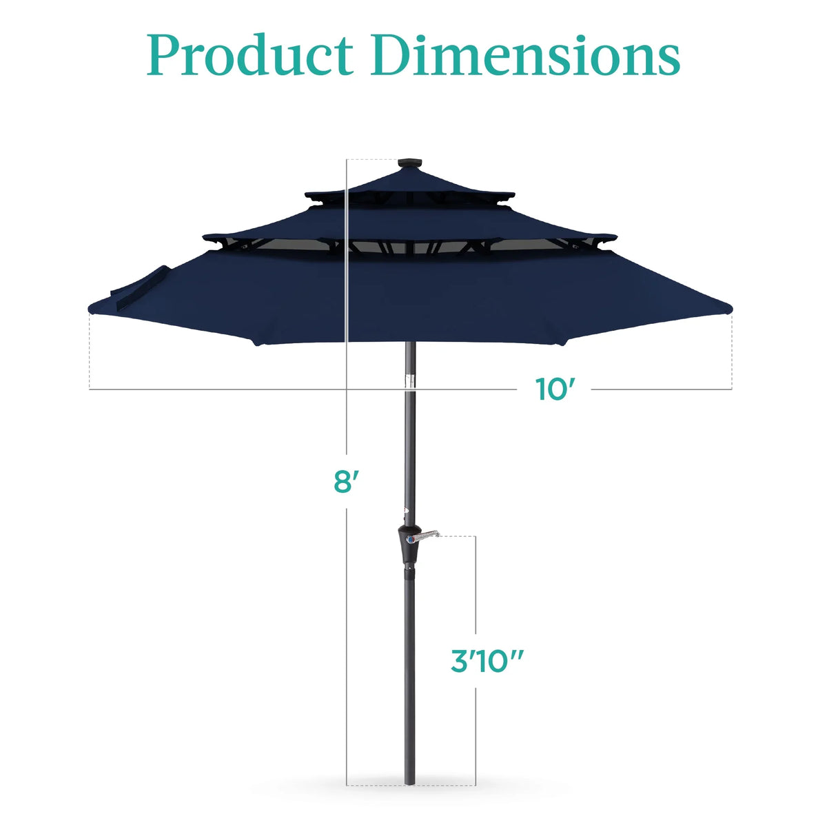 Best Choice Products 10ft 3-Tier Solar Patio Umbrella w/ 24 LED Lights, Tilt Adjustment, Easy Crank - Tan