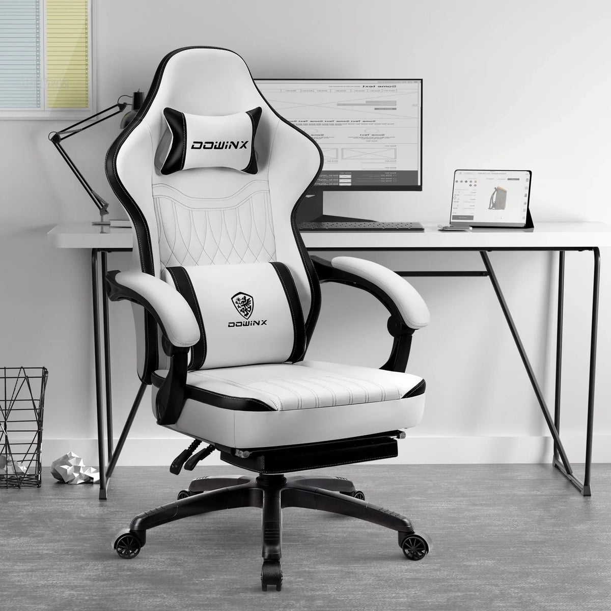 Dowinx Gaming Chair Breathable PU Leather Gamer Chair with Pocket Spring Cushion, Ergonomic Computer Chair with Massage Lumbar Support,Adjustable Swivel Task Chair with Footrest(Brown)