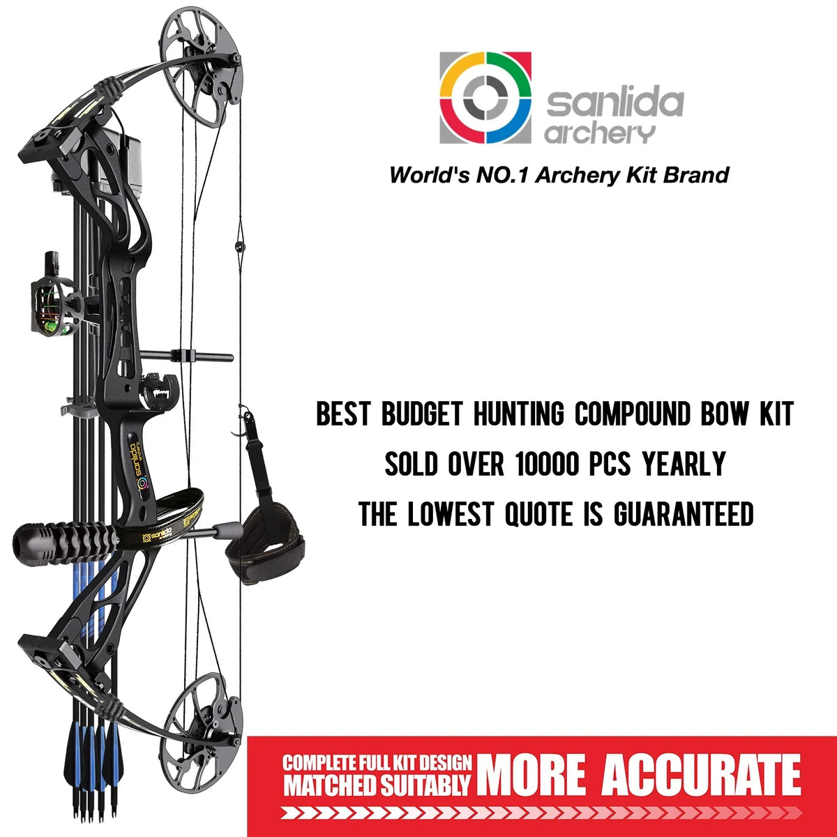 Sanlida DragonX8 RTH Compound Bow Package, Black, Adjustable 18"-31" Draw Length, 0-70lbs Draw Weight, 310 FPS