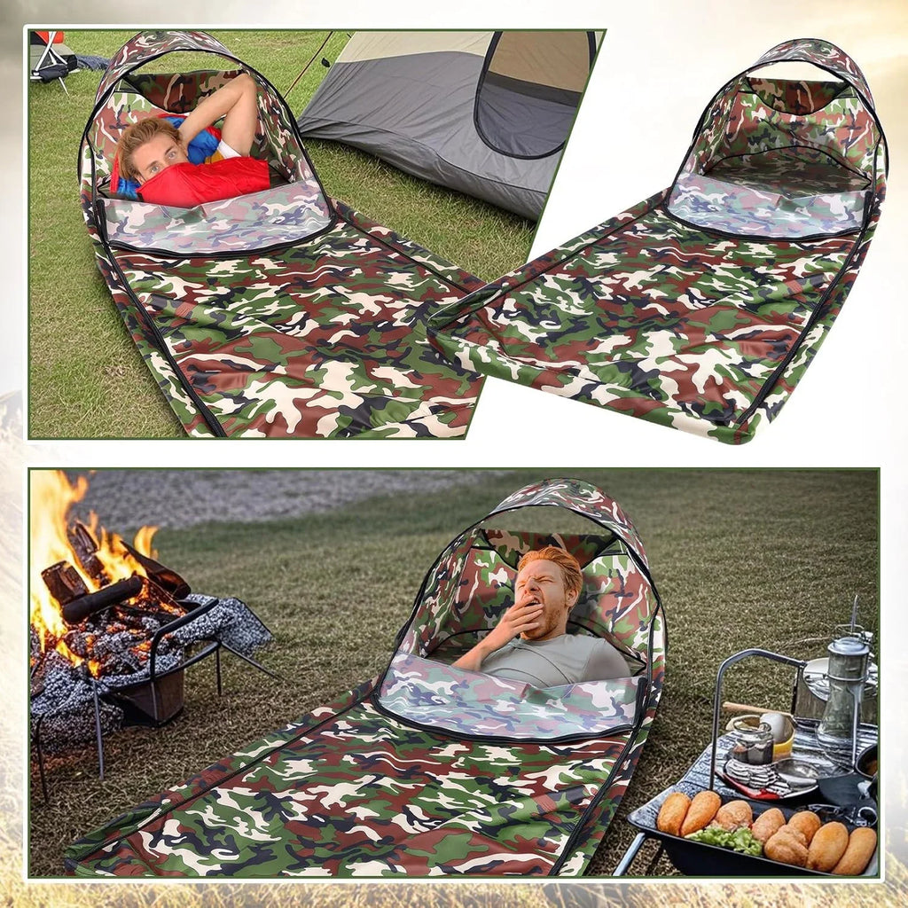Breling Bivy Sack Waterproof Single Person Pop up Bivy Bag Cover Tent Sleeping Cover with Head Lightweight Warm Tent Windproof Anti Mosquito for Camping Hiking Backpacking Hunting Outdoor Survival