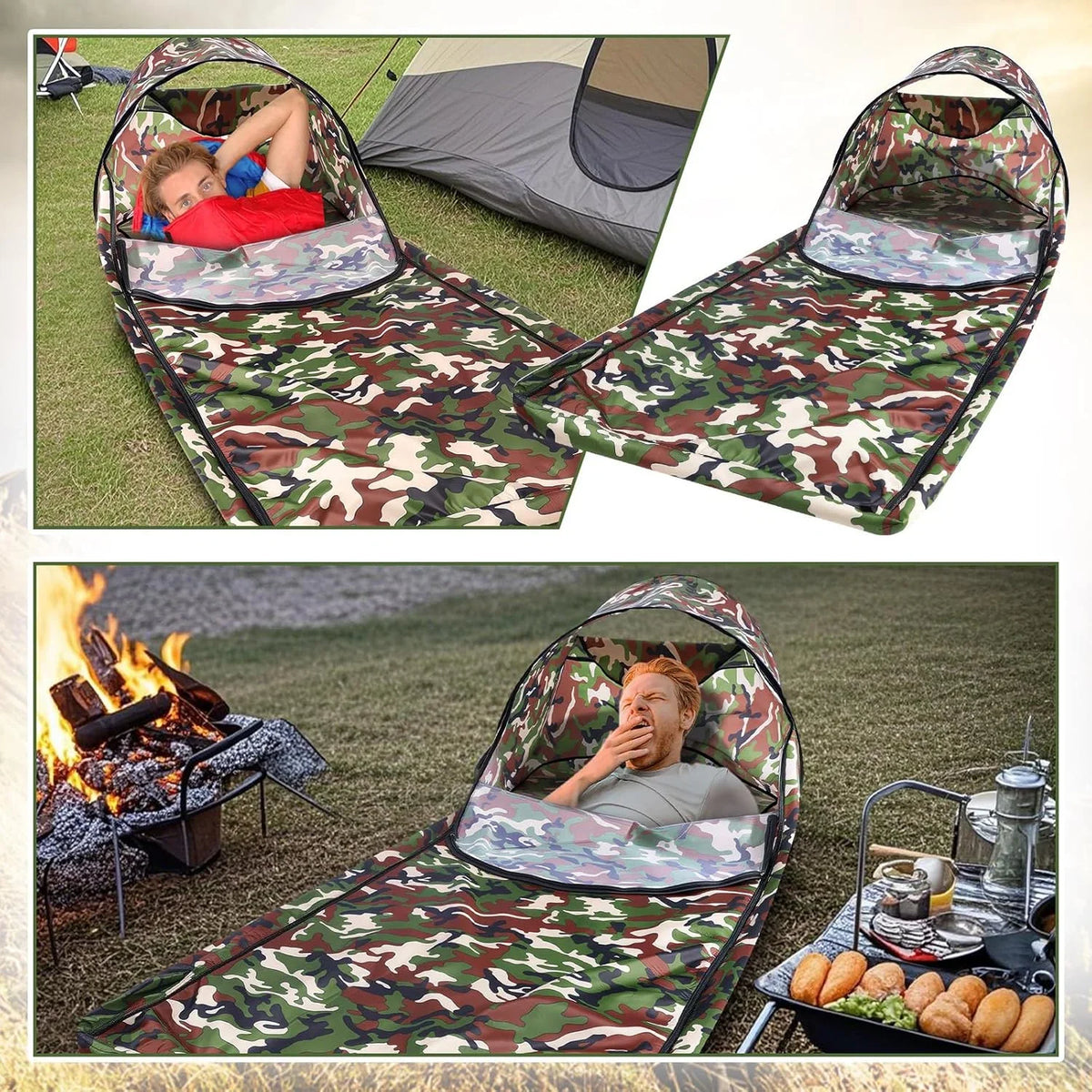 Breling Bivy Sack Waterproof Single Person Pop up Bivy Bag Cover Tent Sleeping Cover with Head Lightweight Warm Tent Windproof Anti Mosquito for Camping Hiking Backpacking Hunting Outdoor Survival