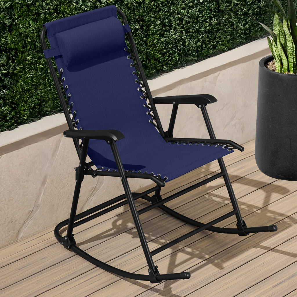 Best Choice Products Folding Outdoor Zero Gravity Rocking Lounge Chair w/ Headrest Pillow - Black