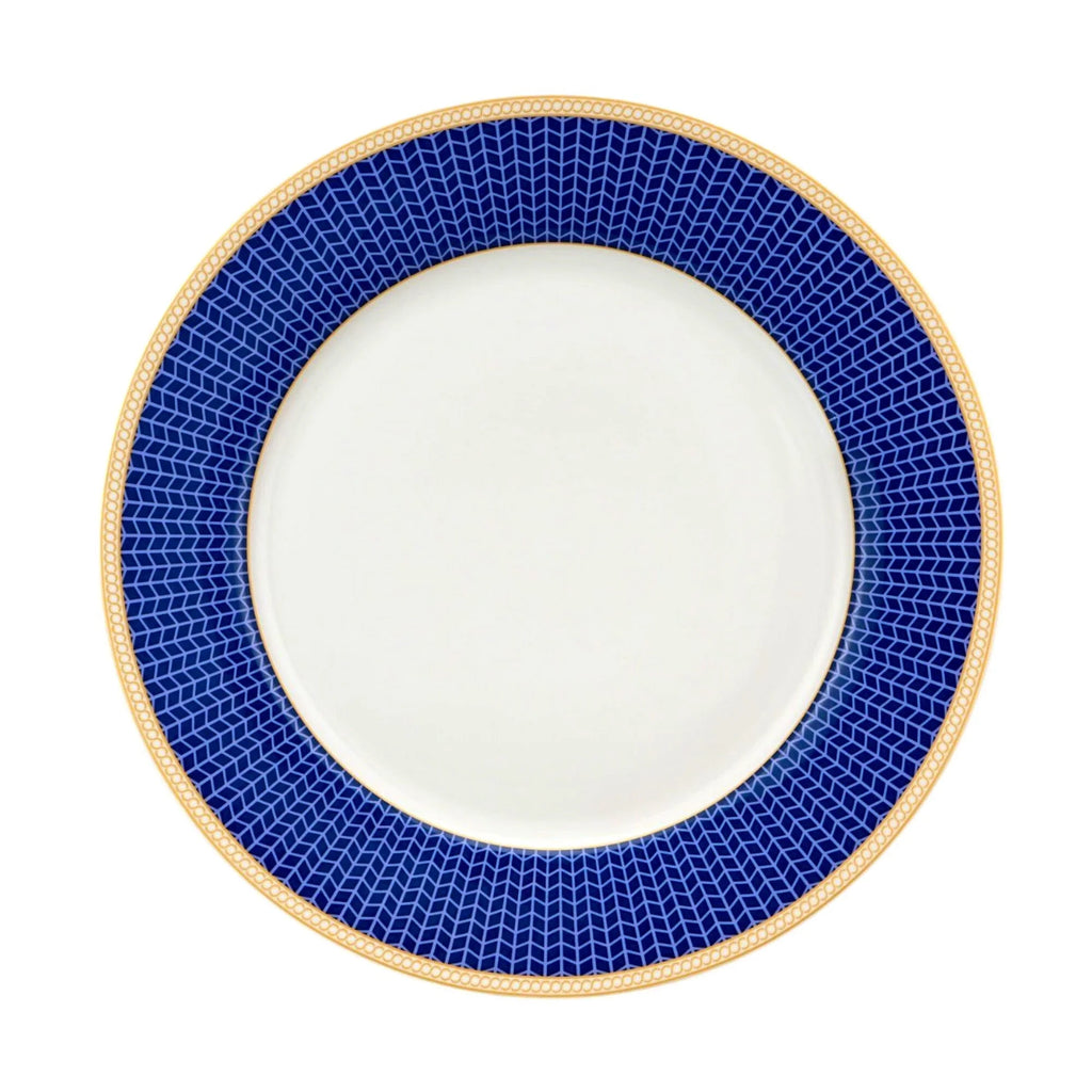 STP GOODS Melodie de Fleurs Bone China Dinnerware Set of 24 Service for 6 24-Piece Dish Set of Plates and Bowls, Blue Gold White