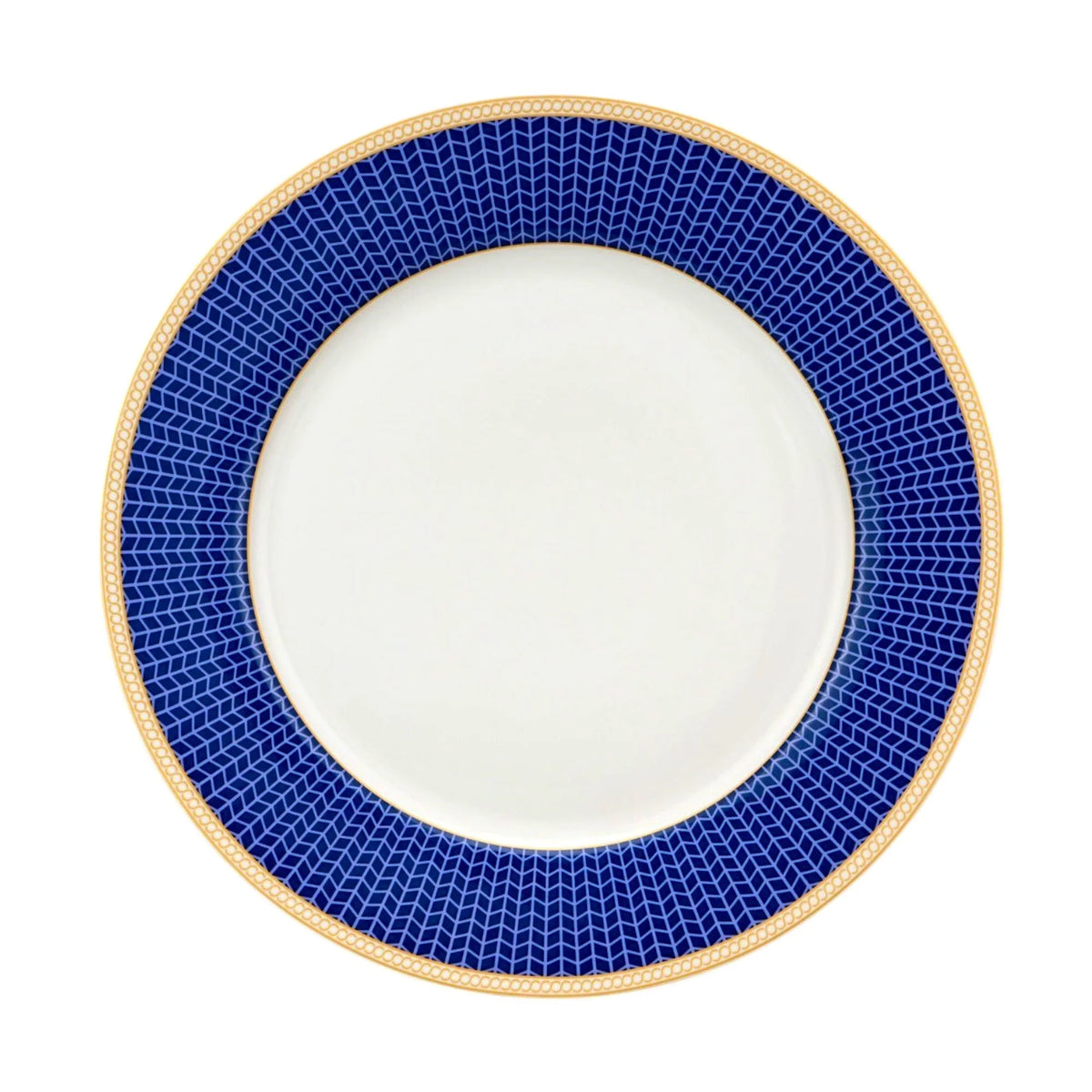 STP GOODS Melodie de Fleurs Bone China Dinnerware Set of 24 Service for 6 24-Piece Dish Set of Plates and Bowls, Blue Gold White
