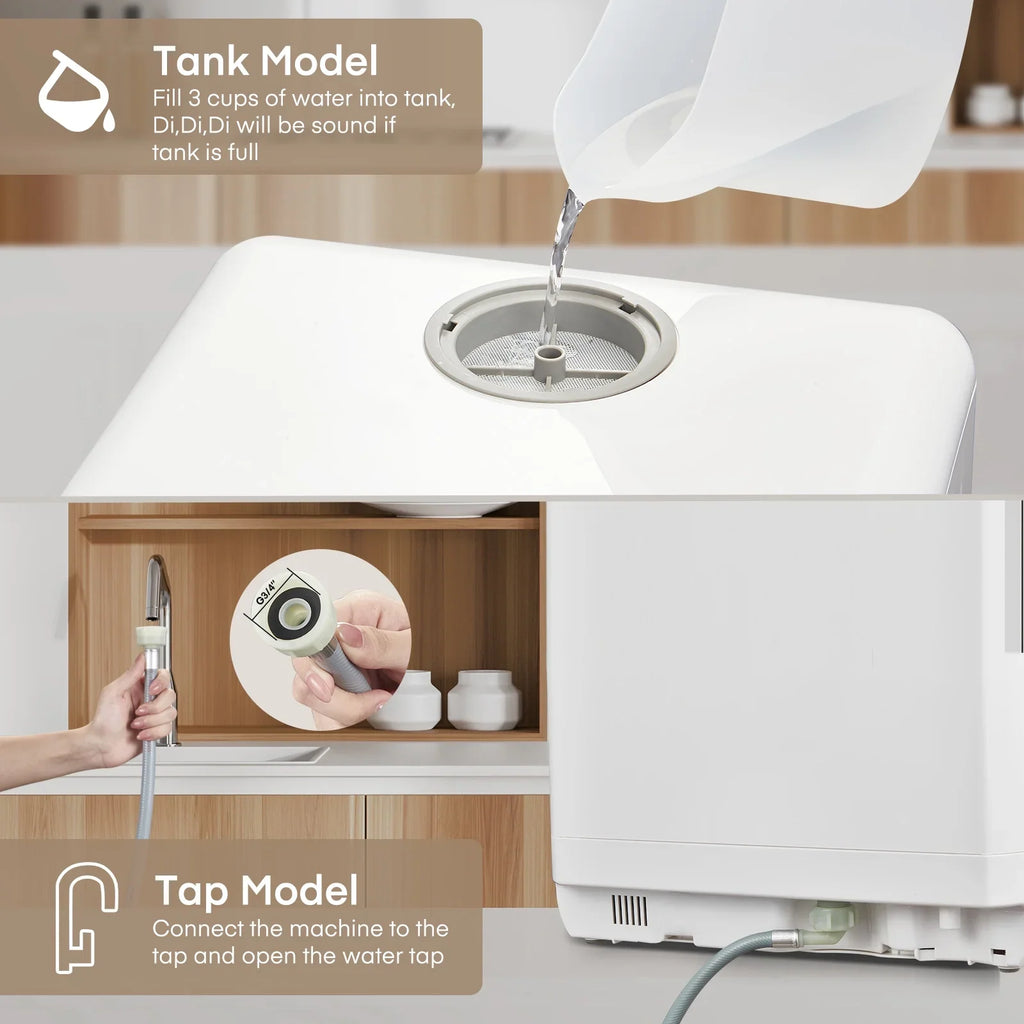 Countertop Dishwasher with Timeing Function, 6 Programs, 360" Dual Spray, 167�H High-Temp, Mini Portable Dishwasher for Home,Apartments,RVs