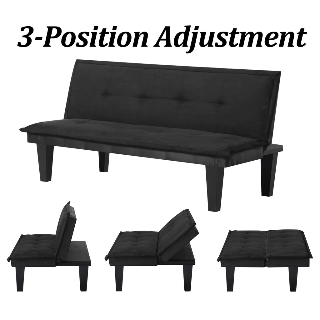 Black Futon Sofa Bed,Modern Faux Suede Convertible Sofa Bed with 3 Adjustable Backrest Angles,Loveseat Sleeper Couch for Living Room Apartment Furniture