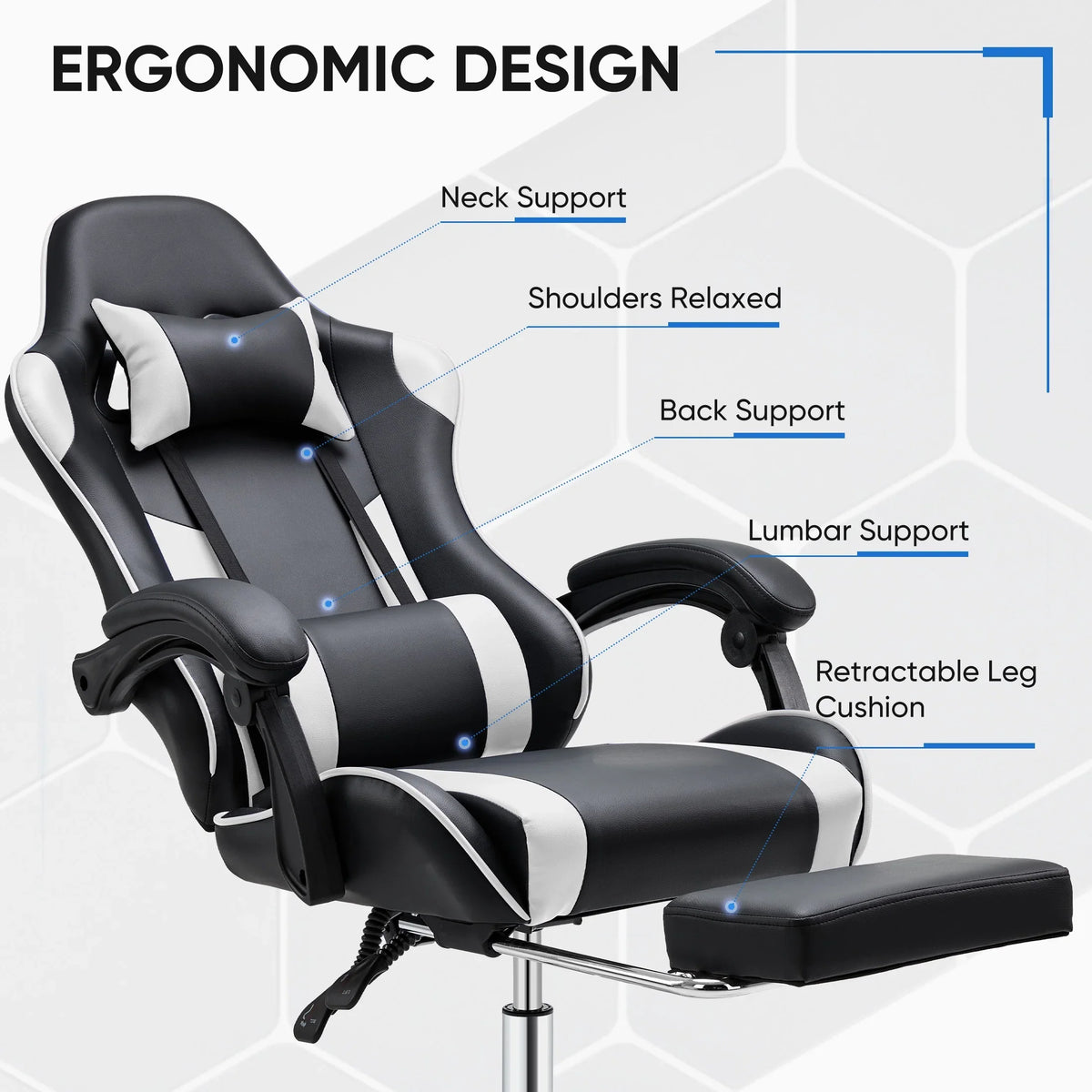 MCQ Ergonomic Swivel Gaming Chair with Headrest Lumbar Support for Home Office, Black and Grey
