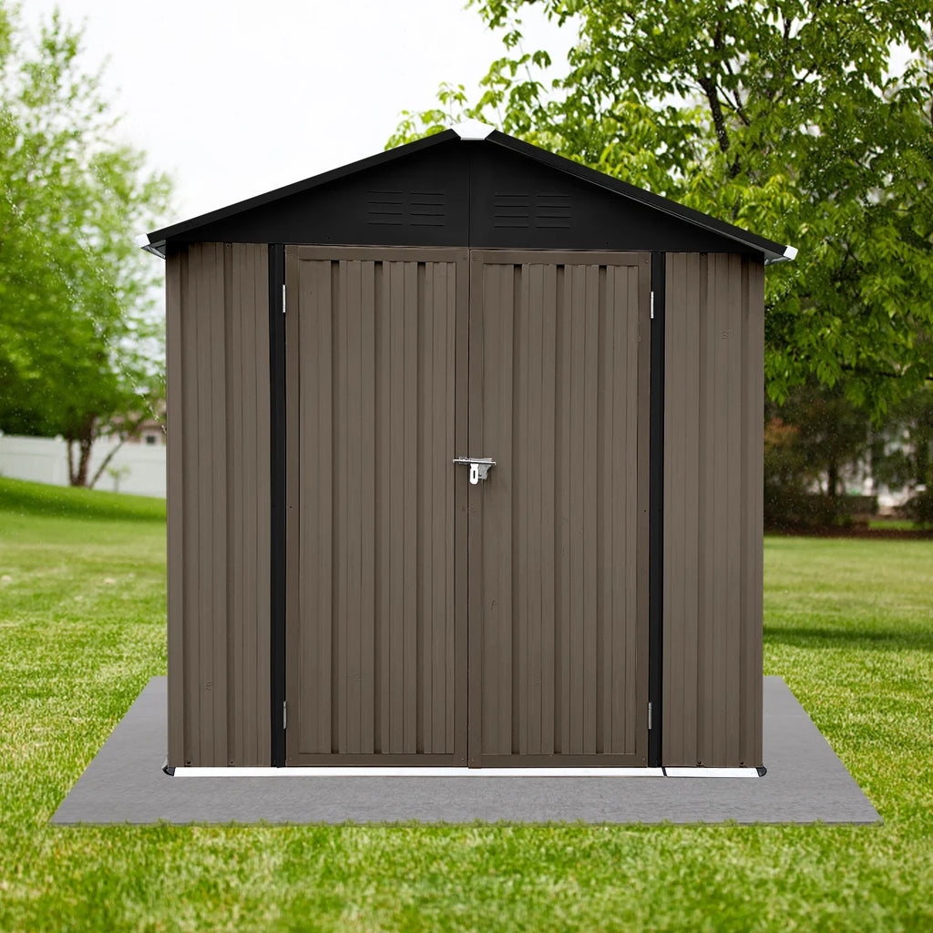 Aukfa Outdoor Storage Shed, 5 X 4 FT Metal Garden Shed, Waterproof Tool Shed for Backyard Patio, Brown
