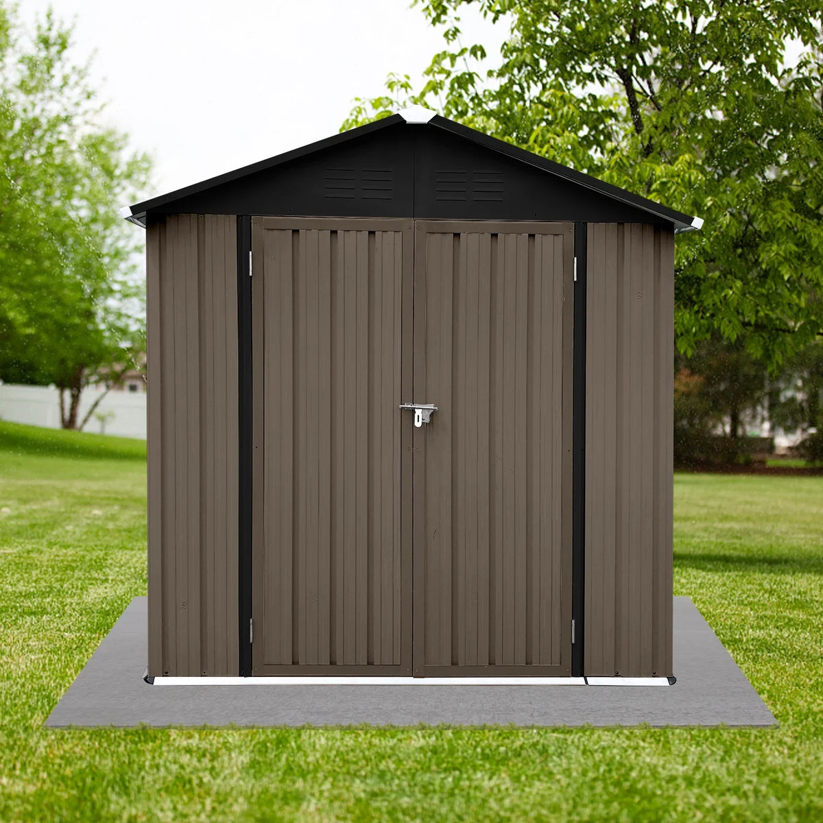 Aukfa Outdoor Storage Shed, 5 X 4 FT Metal Garden Shed, Waterproof Tool Shed for Backyard Patio, Brown