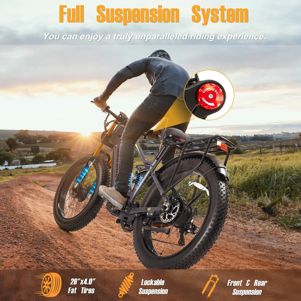 Electric Bike for Adults 26'', 1000W E-Mountain Bike 48V 30/20Ah UL2849 Removable Battery,Fat Tire Ebike up to 30MPH Off Road Beach Snow Electric Bicycles Full Suspension & Dual Hydraulic Disc Brakes