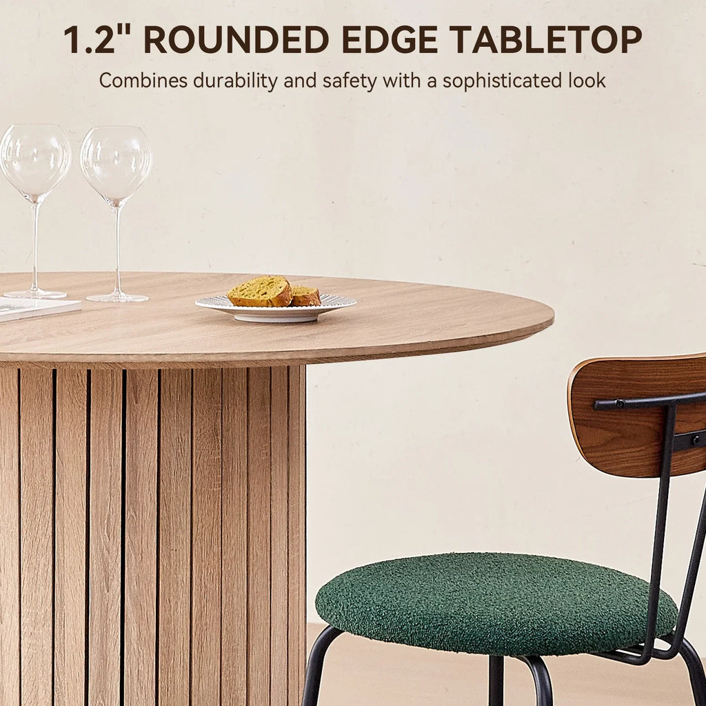 47 inches Modern Round Dining Table, Wood Kitchen Table for 4 with Two-part Tabletop and Wooden Strip Columns Base, Farmhouse Table for Kitchen, Dinning Room, Oak