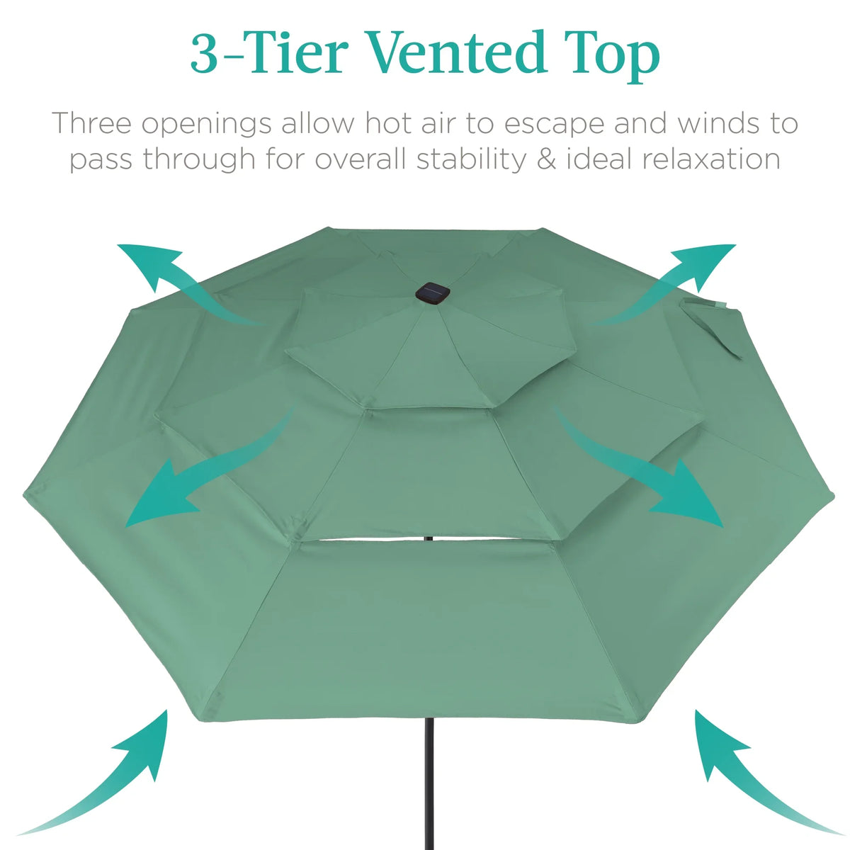 Best Choice Products 10ft 3-Tier Solar Patio Umbrella w/ 24 LED Lights, Tilt Adjustment, Easy Crank - Tan