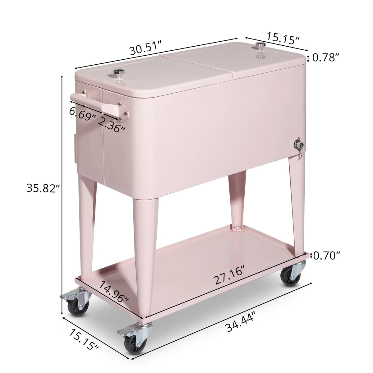 SamyoHome Rolling Cooler 80QT Frozen Warm Function with Shelf Pink