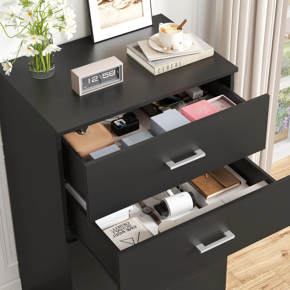 Homfa 5 Drawer Dresser, Vertical Dresser for Bedroom, Black