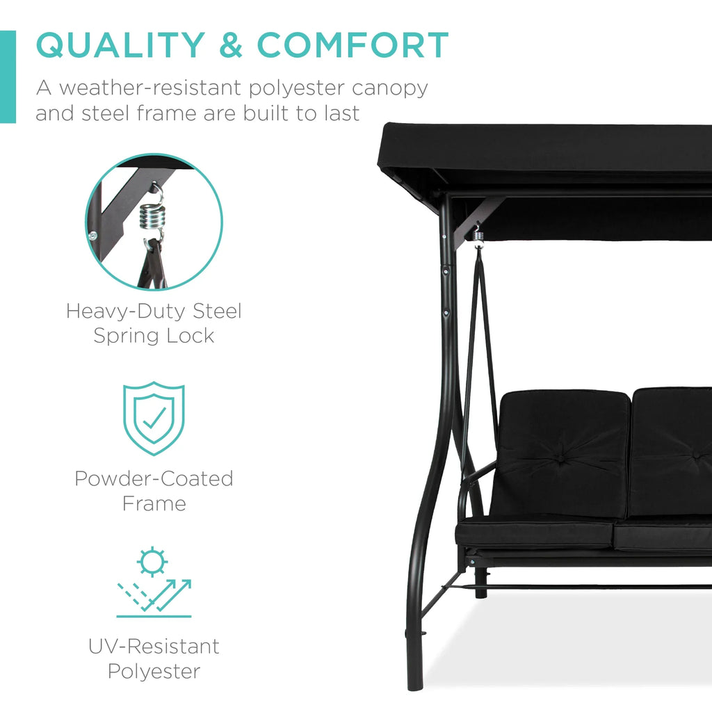 Best Choice Products 3-Seat Outdoor Converting Canopy Swing Glider Patio Hammock w/ Removable Cushions - Burgundy