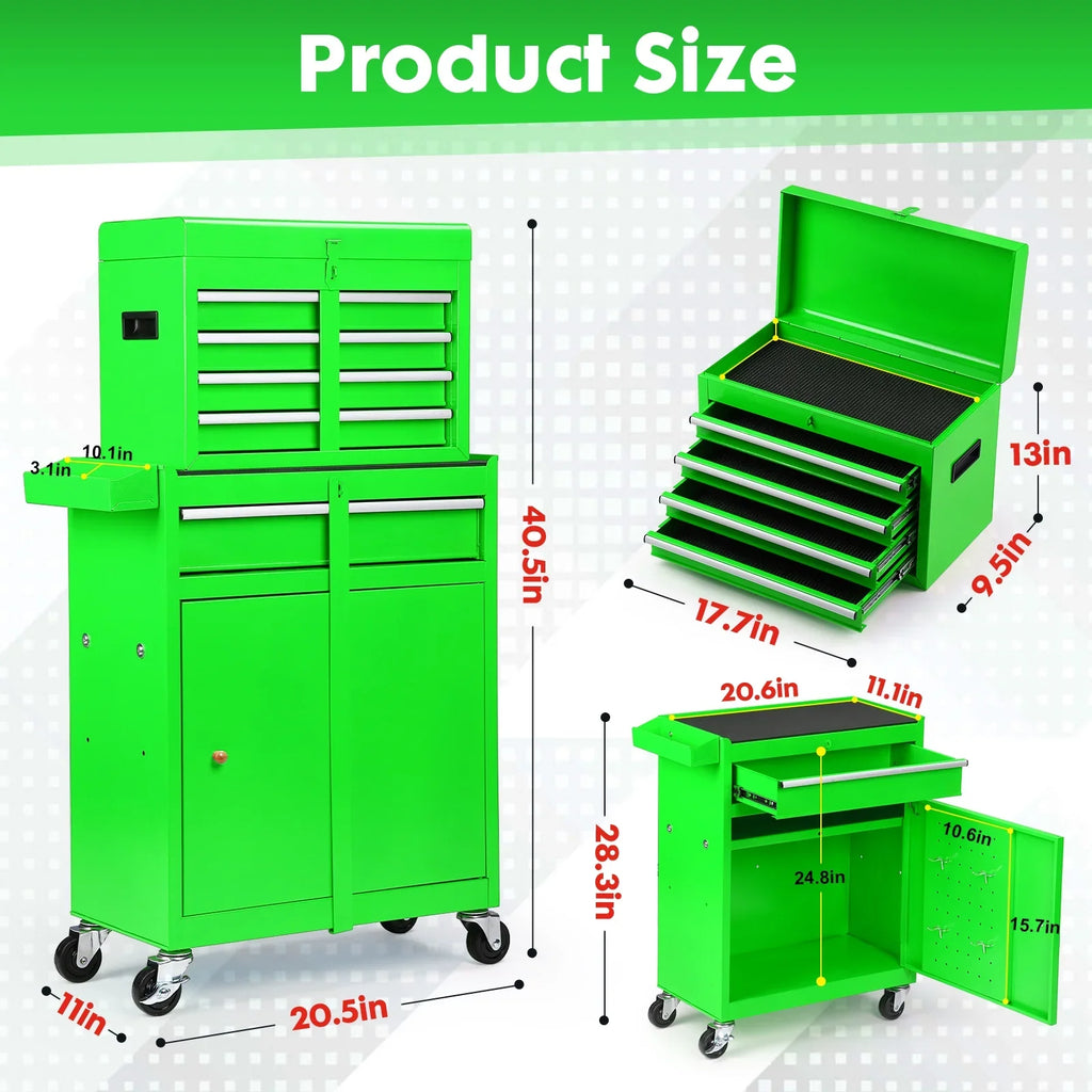 Artbros 8-Drawer Rolling Tool Chest, Large Tool Cabinet with Wheels, Detachable Toolbox Storage for Garage, Repair Shop, Workshop, Black