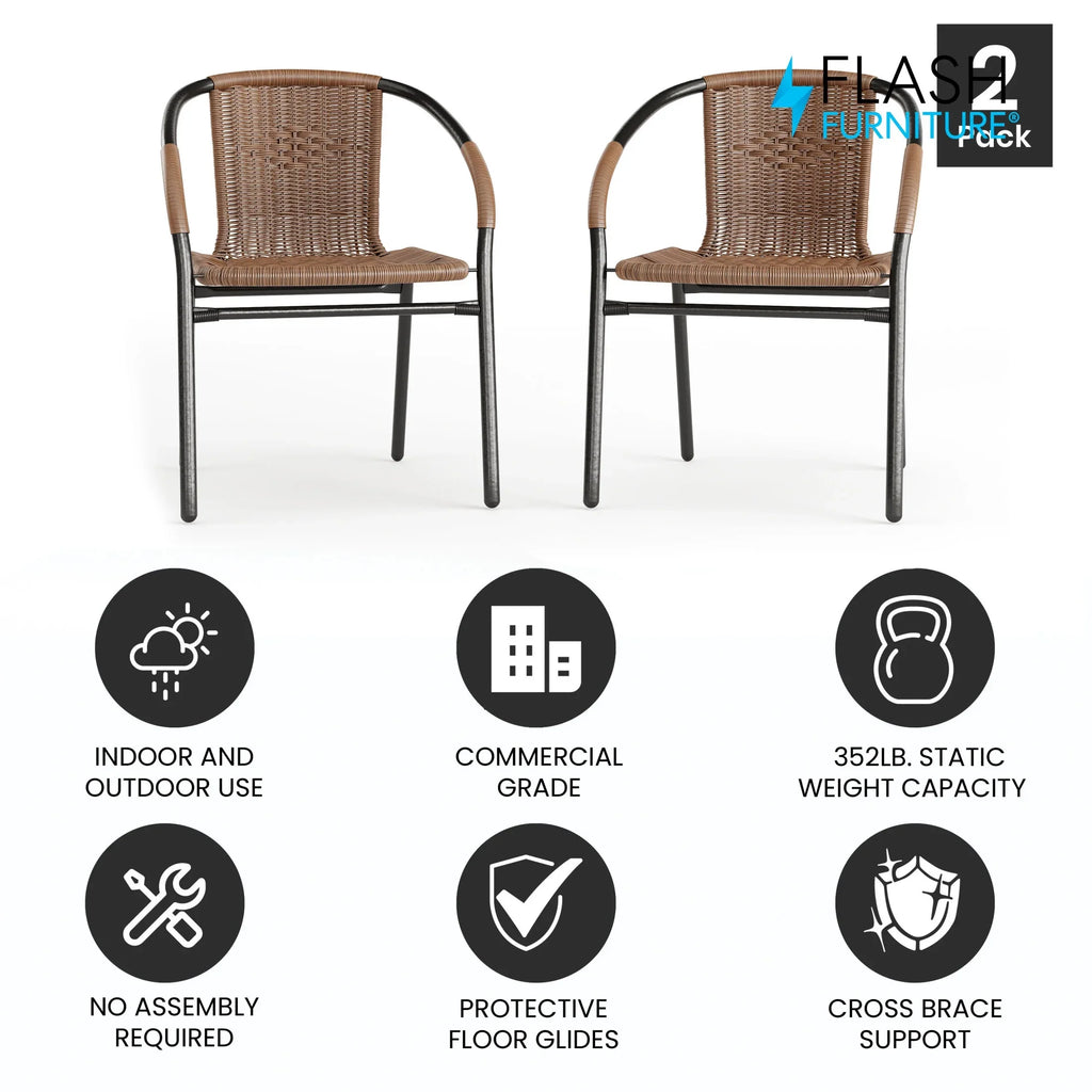 Flash Furniture Lila Indoor/Outdoor Stacking Rattan Patio Chairs, Set of 2, Beige