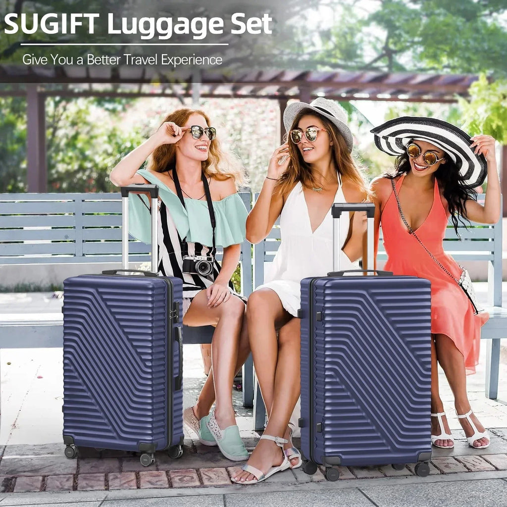 SUGIFT 3 Piece Luggage Sets, 20/24/28 inch Suitcase Sets with Spinner Wheels, Hardside Luggage Set, Dark Black