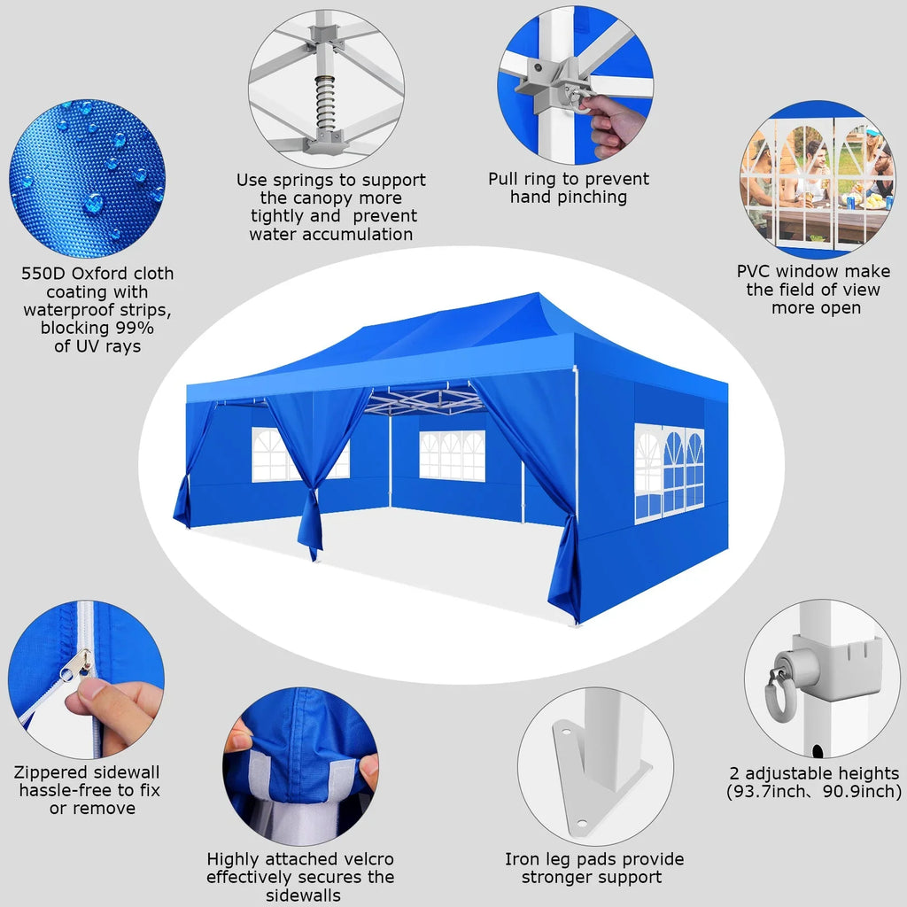 HOTEEL 10x20 Pop up Canopy with 6 Sidewalls Commercial Heavy Duty Canopy UPF 50+ All Weather Waterproof Outdoor Wedding Party Tents Gazebo with Roller Bag, Khaki