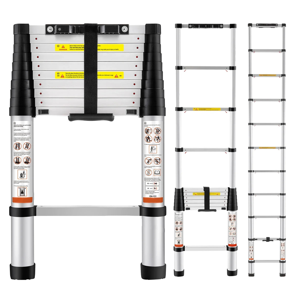SKYSHALO Telescopic Aluminum Extension Multipurpose Portable Ladder, 10.5 ft