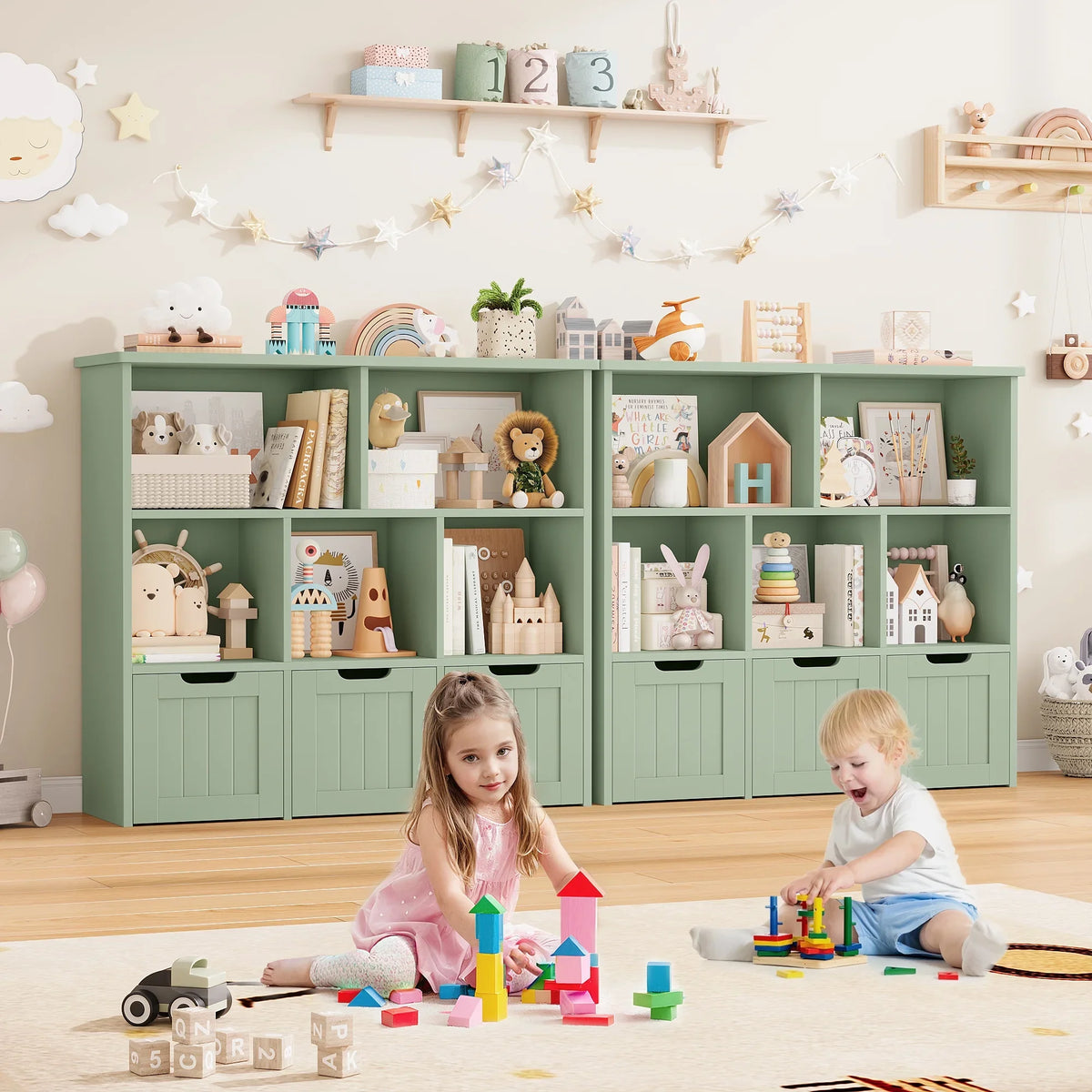 Homfa Toy Storage Organizer with 3 Movable Drawers, 5 Cube Kids Bookcase for Playroom, Storage Cabinet for Living Room, White Finish