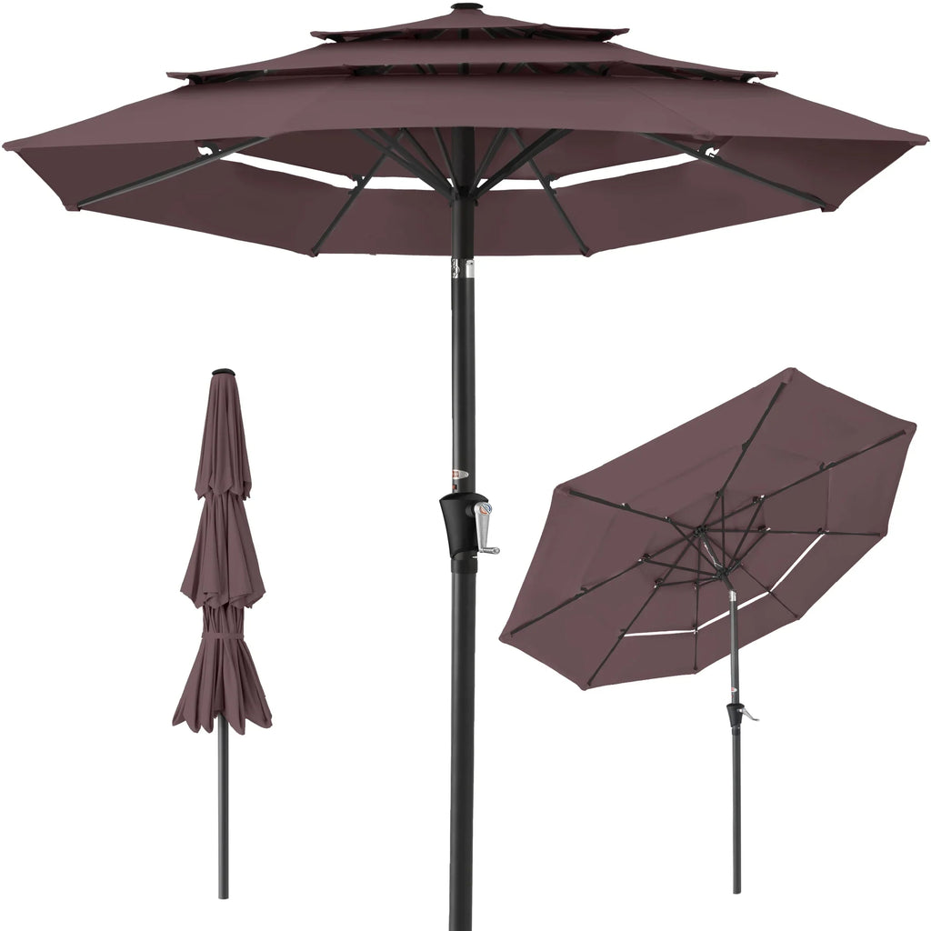 Best Choice Products 10ft 3-Tier Patio Umbrella, Market Sun Shade w/ Tilt Adjustment, Easy Crank - Red