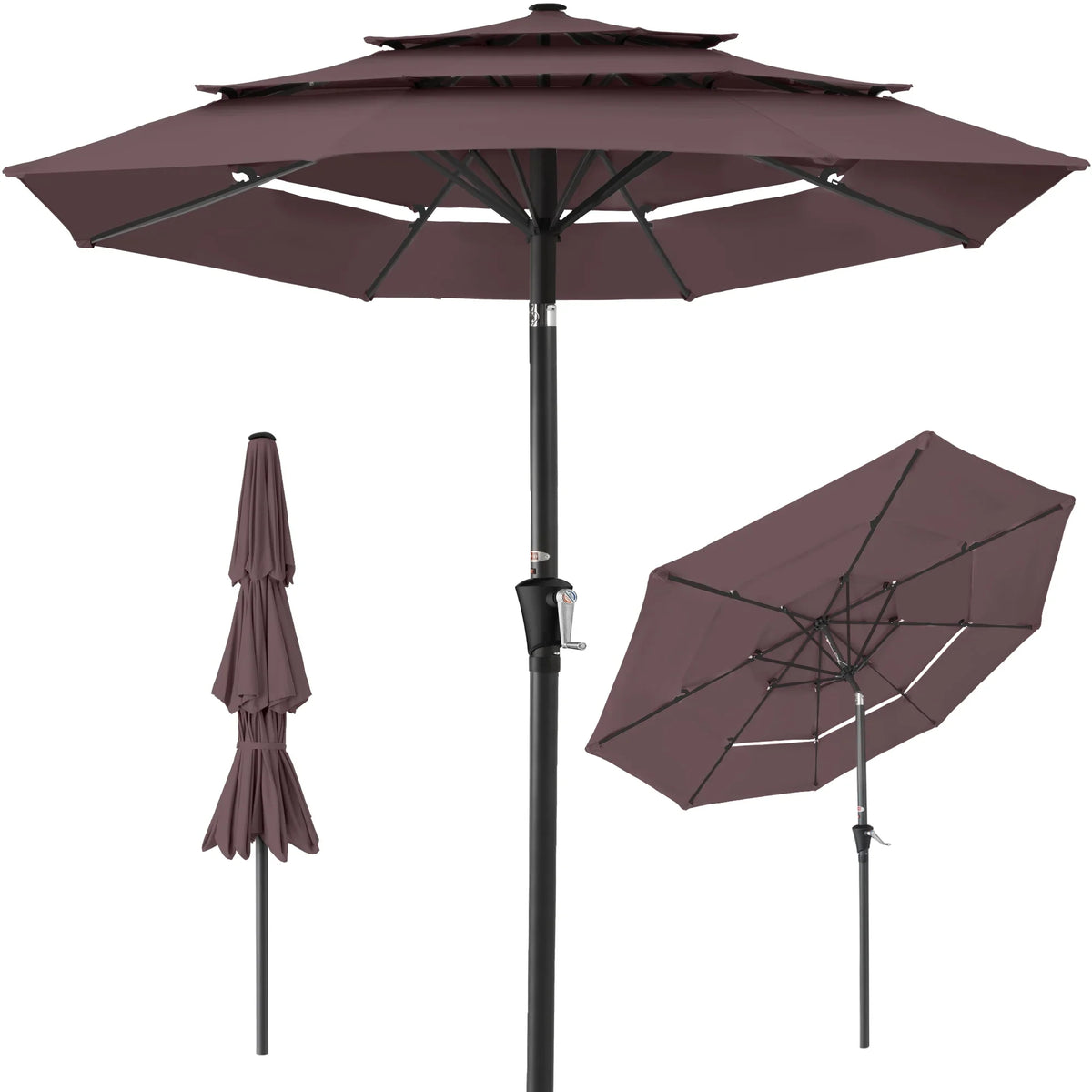 Best Choice Products 10ft 3-Tier Patio Umbrella, Market Sun Shade w/ Tilt Adjustment, Easy Crank - Red