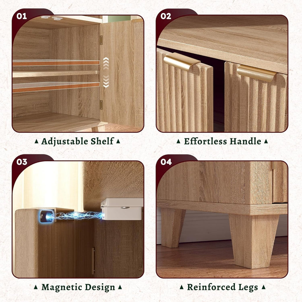 Bookshelf Arched Cabinet,5-Tier Arched Bookcase with Doors and Adjustable Shelves,Wooden Storage Cabinet with Open Display Shelf for Office,Living Room"Light Oak
