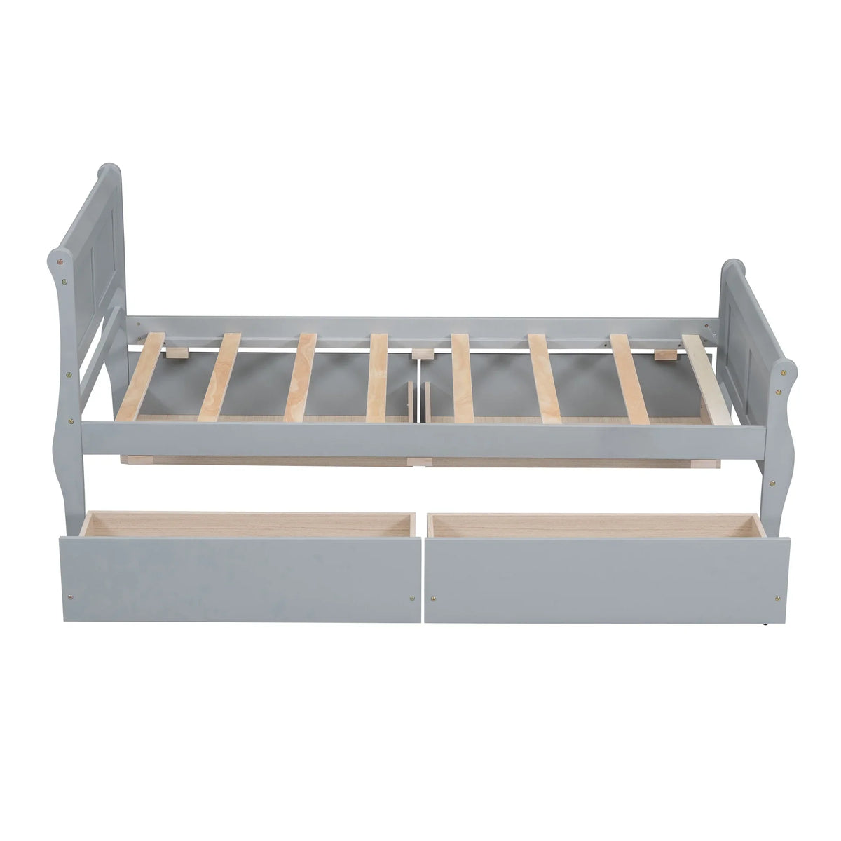 Full Size Wood Platform Bed with 4 Drawers,Storage Bed Frame with Streamlined Headboard and Footboard for Kids, Teens, Boys, Girls,Wooden Slats Support, No Box Spring Needed,Oak