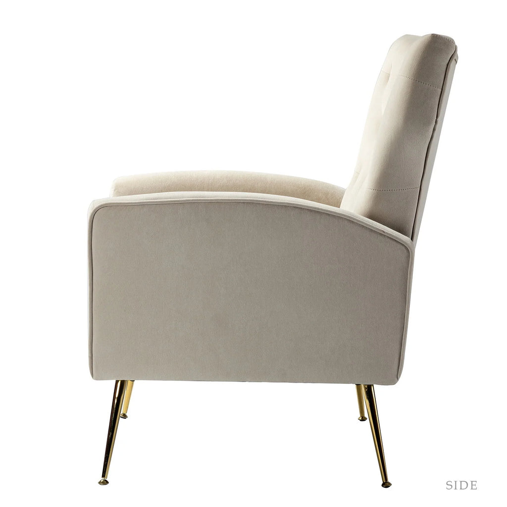 Modern Velvet Accent Chair Upholstered Sofa Armchair Button Tufted Metal Legs Adult Bedroom Home Living Room Grey