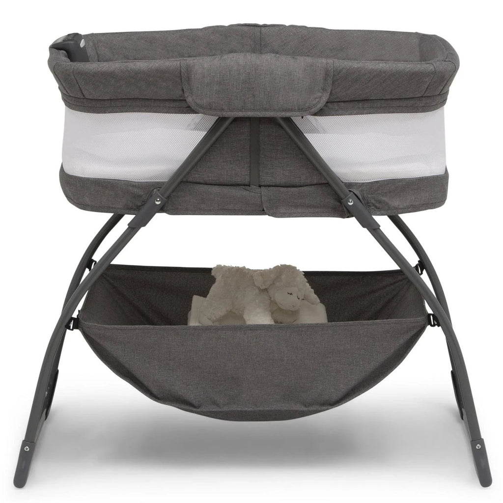 Delta Children TravelMate Compact Fold Bassinet - Features Lights. Sounds and Vibration. Grey Tweed