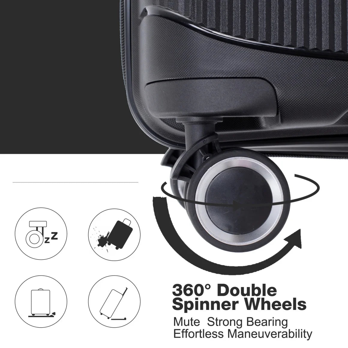 3 Pieces Luggage Set (20/24/28), Expandable PP Lightweight Hardshell Durable Suitcase with 4 Double 360 Degrees Mute Spinner Wheels and TSA Lock for Men Women, Black