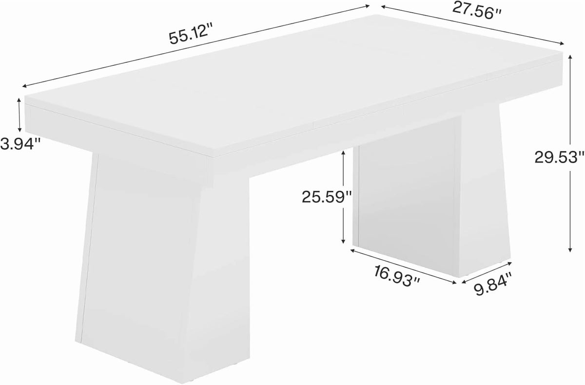 Rectangular 55" Dining Table for 4-6, Mid-Century Modern Kitchen Dining Table, Yellow