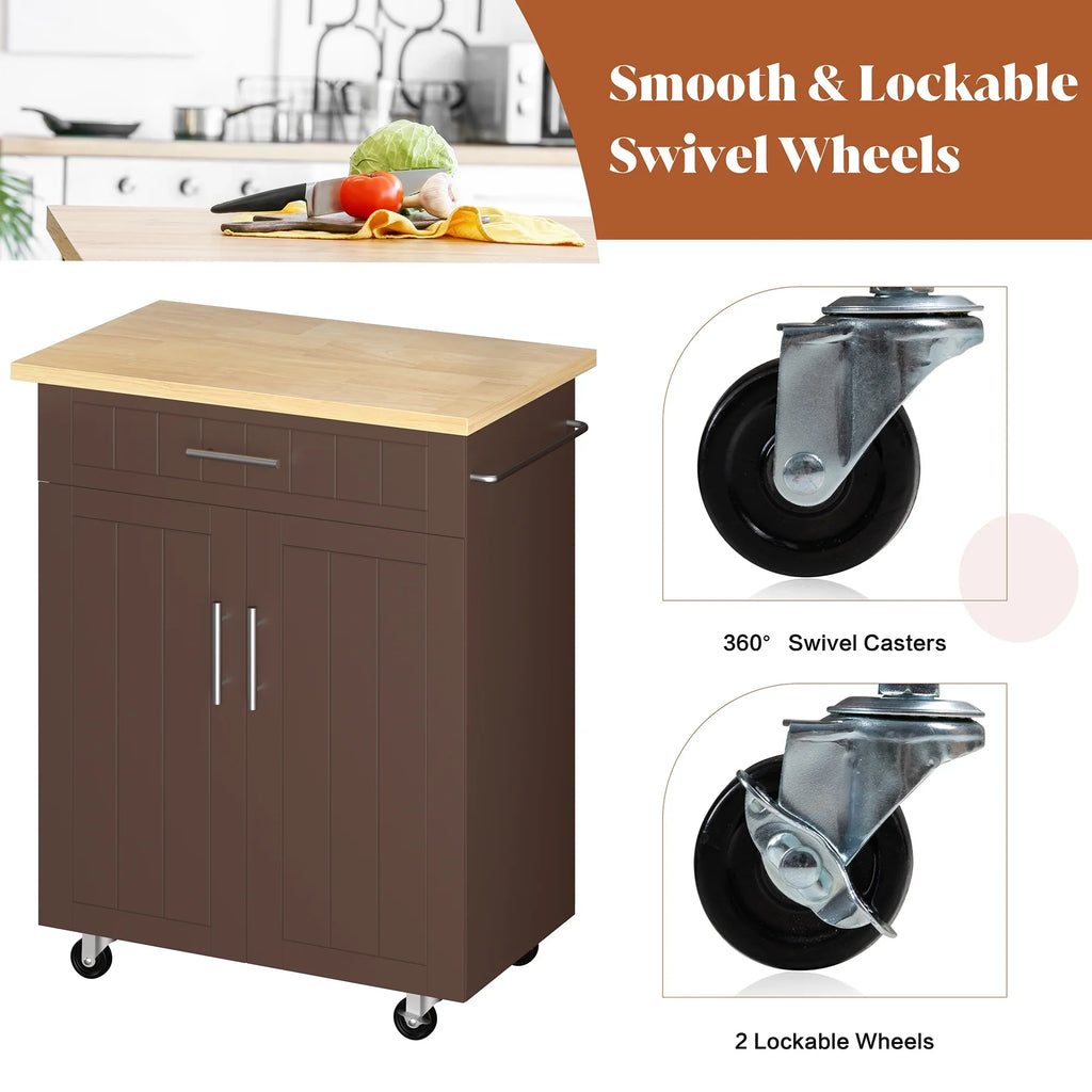 Walsunny Kitchen Island Table Stand with Storage on Wheels,Rolling Kitchen Cart Storage Cabinet with Drawer,White