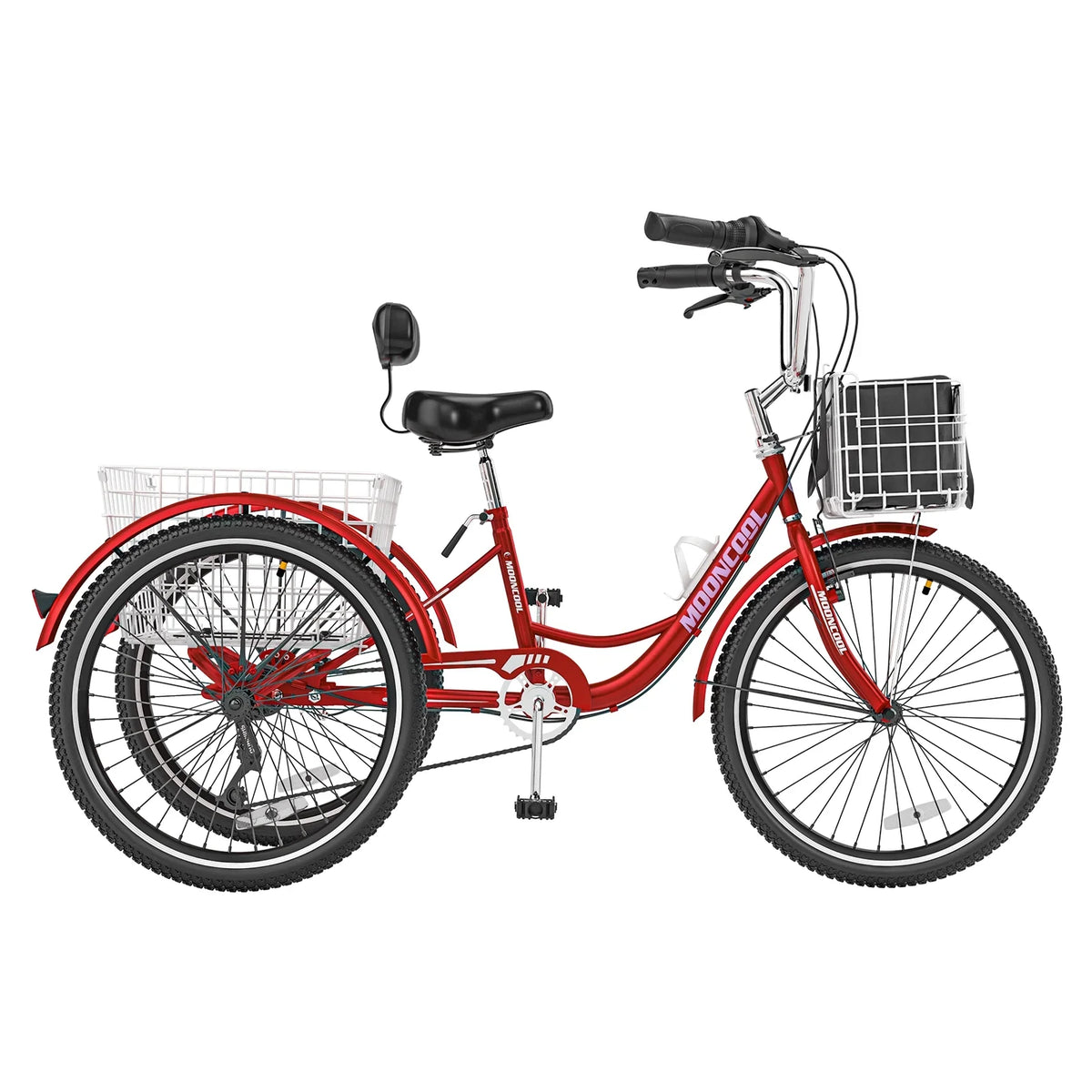 MOONCOOL Adult Tricycles with Rear Basket & Inflator, 24 26 inch 7 Speed 3 Wheel Bikes, Three-Wheeled Bicycles Adult Trike with Backrest for Seniors, Women, Men