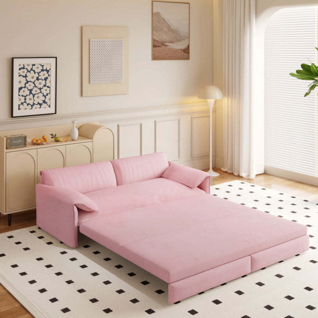 66" Queen Pull Out Sofa Bed, 3-in-1 Convertible Sleeper Sofa with Side Storage,Multi-Functional Velvet Loveseat Bed for Living Room,Bedroom