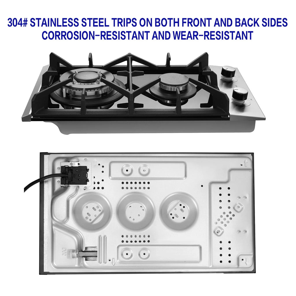 Eascookchef 2 Burners Gas Cooktop Electric Stove Oven 12 inch NG/LP Gas Stainless Flame-Out Proof