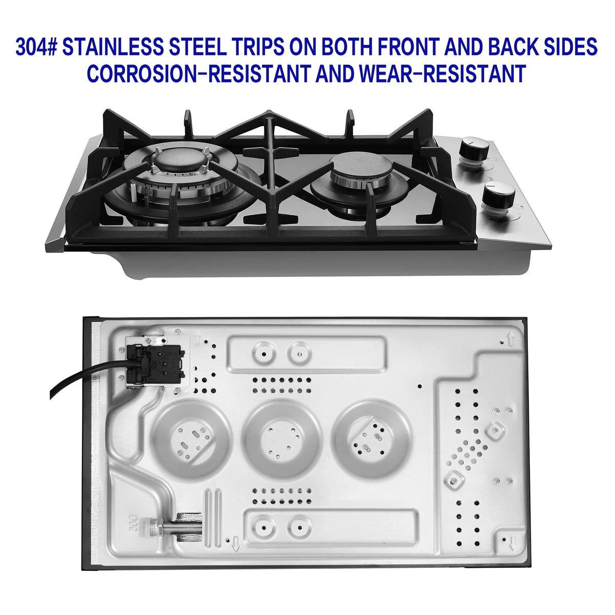 Eascookchef 2 Burners Gas Cooktop Electric Stove Oven 12 inch NG/LP Gas Stainless Flame-Out Proof