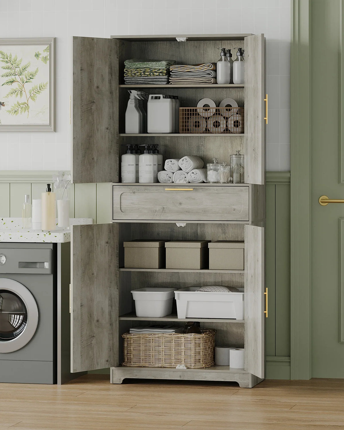 Kitchen Pantry Storage Cabinet, Freestanding Storage Cabinet with 4 Adjustable Shelves