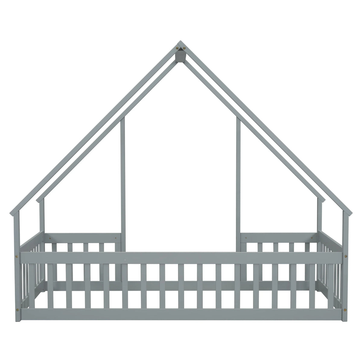 Bellemave Twin Size Floor Bed Frame, Wooden House Bed Twin Size with Fence, Montessori Bed with Guardrails for Bedroom (White)