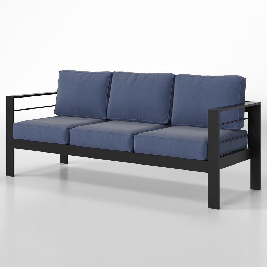 Superjoe Outdoor 3 Seats Patio Aluminum Sofa Furniture, Couch Gray Metal Chair with Cushions, Dark Grey