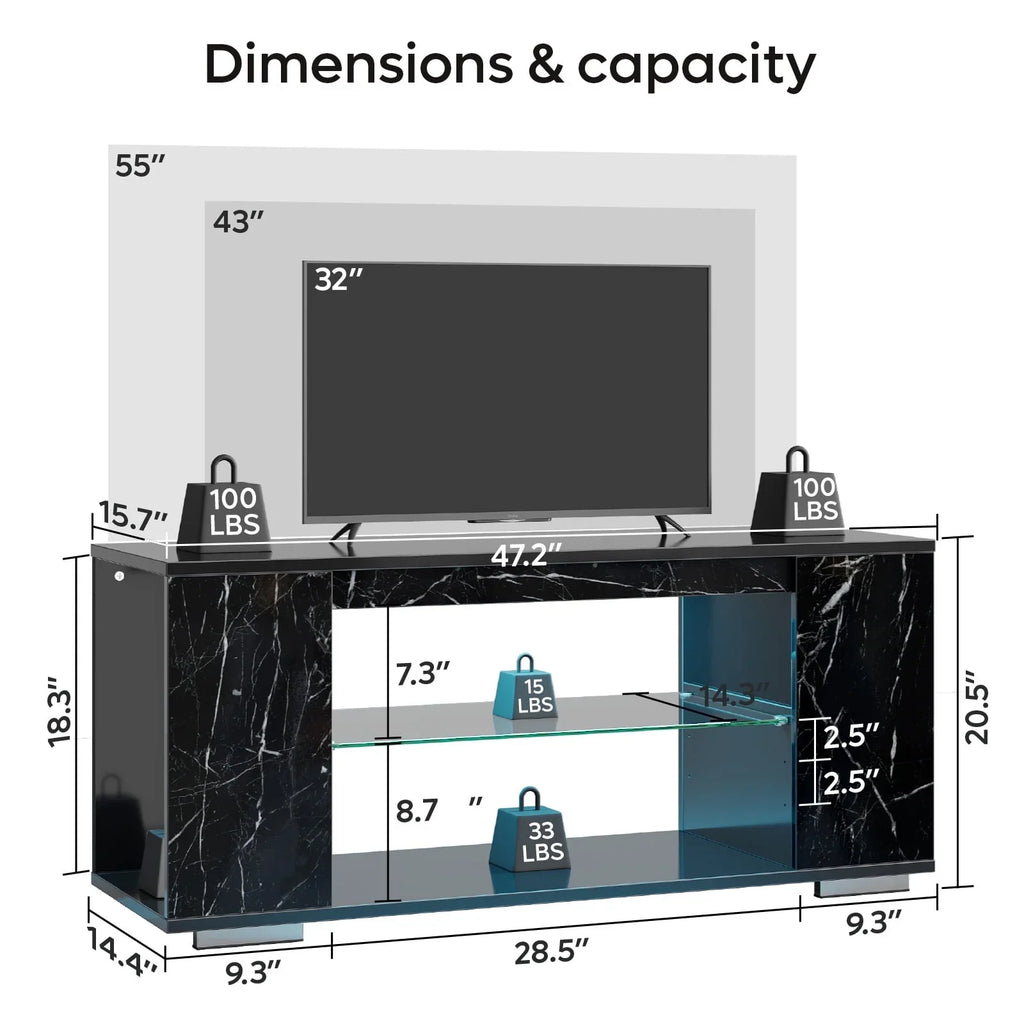 Pinmoco 47'' TV Stand for TVs up to 55", Gaming Entertainment Center with LED Lights, Black