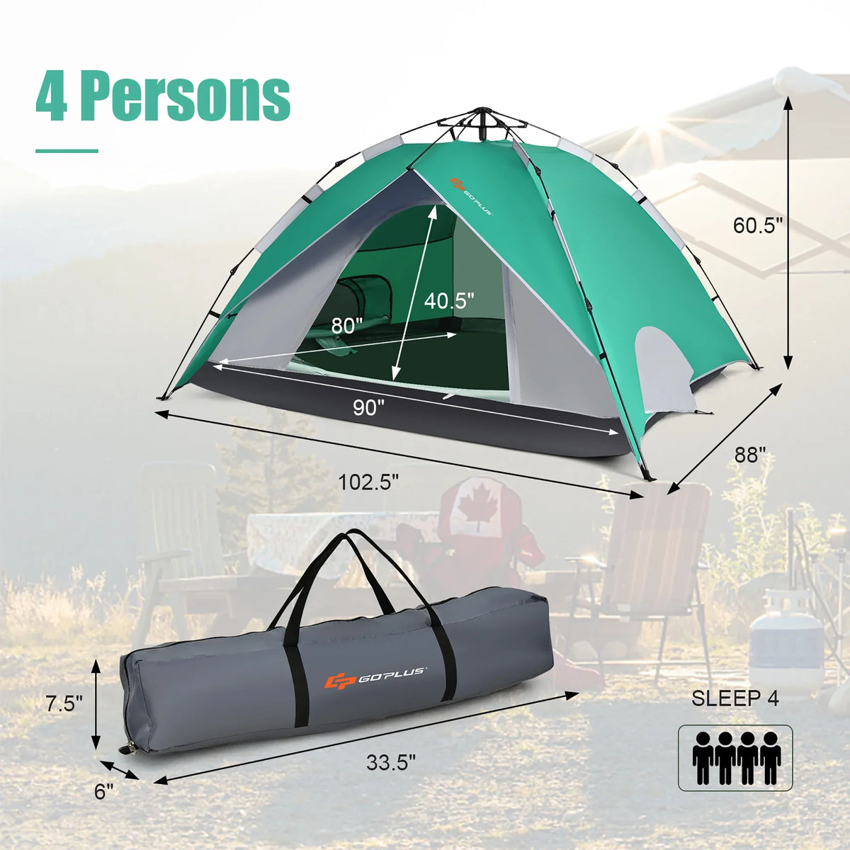 Goplus 4 Person Instant Pop-up Camping Tent 2-in-1 Double-Layer Waterproof Tent Blue