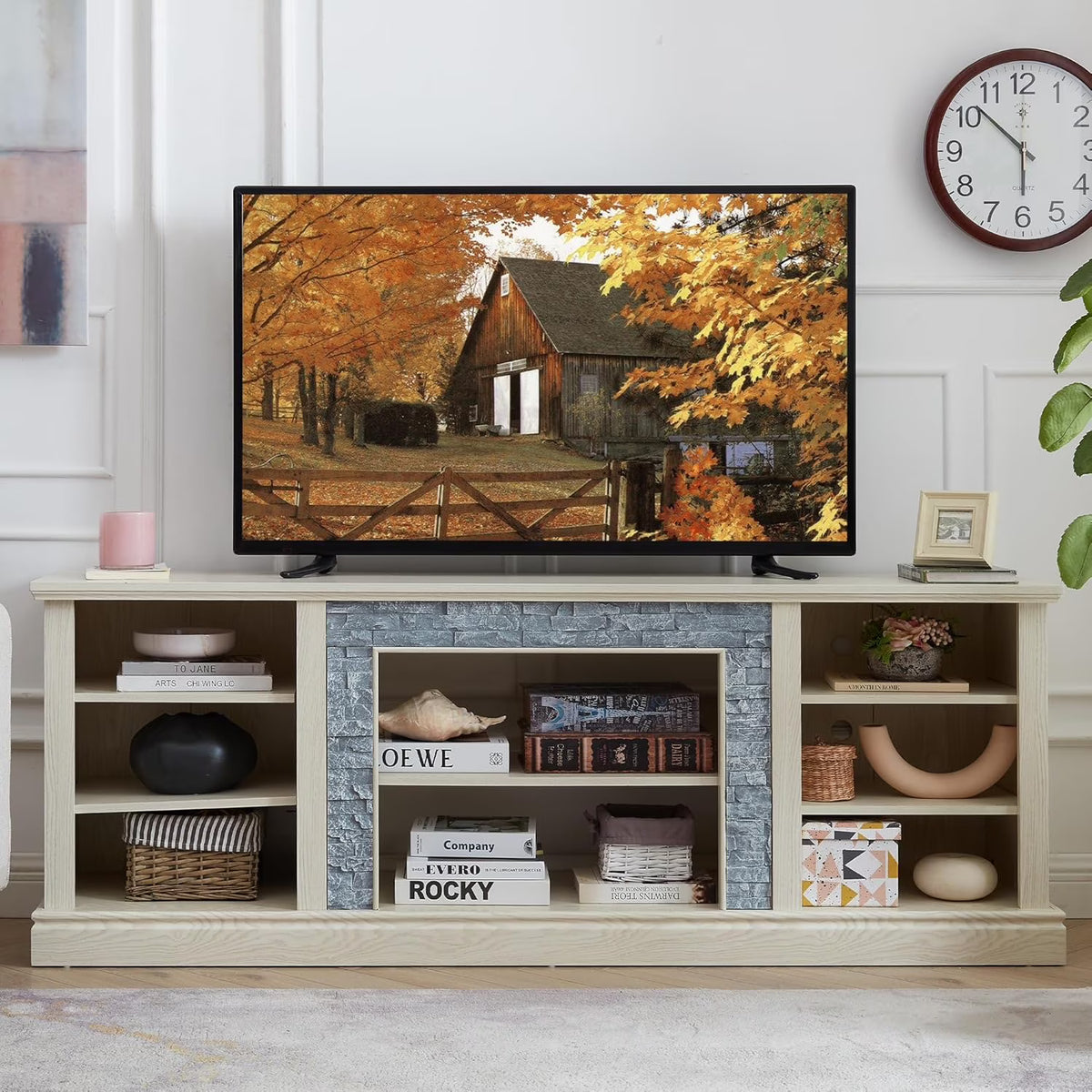 70 Inch TV Stand for TVs up to 80 Inch, Entertainment Center with Storage for Living Room, TV Console for Bedroom, Media Console for 40/50/55/60/65/70/75/80 Inch TV, White