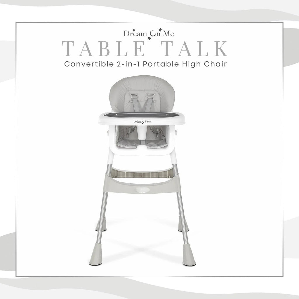 Dream On Me Portable 2-In-1 Table Talk High Chair. Gray
